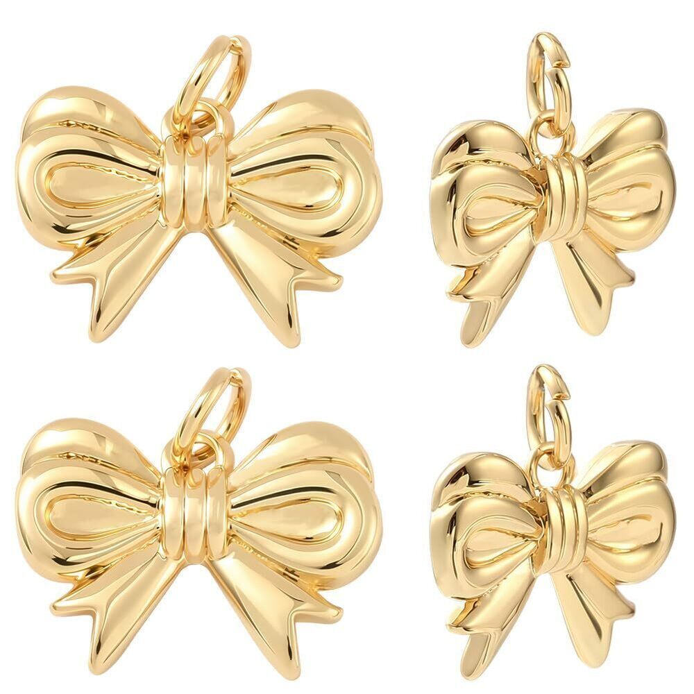 7343 1 Box 12Pcs Bow Charm Pendants Real 18K Gold Plated Brass Metal